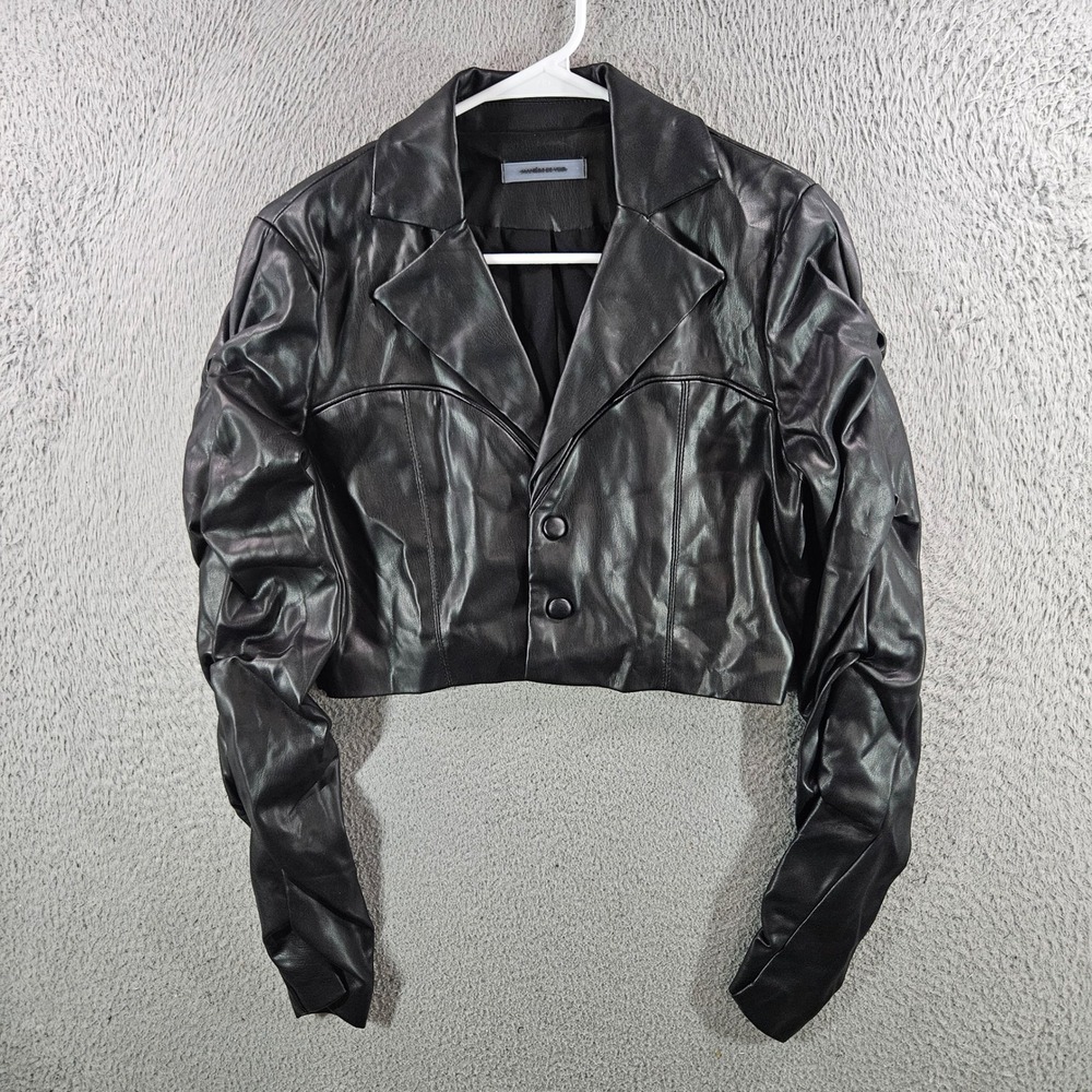Maniere De Voir Womens Black Vegan Leather Cropped Jacket Size US 4 UK 8